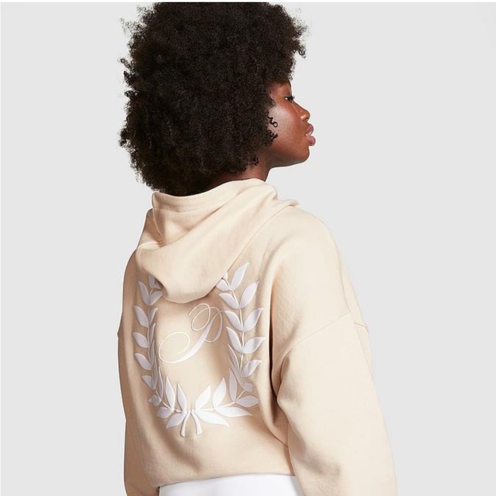 PINK Victoria’s Secret University Tan Zip-Up Fleece Lined Hoodie Sweatshirt